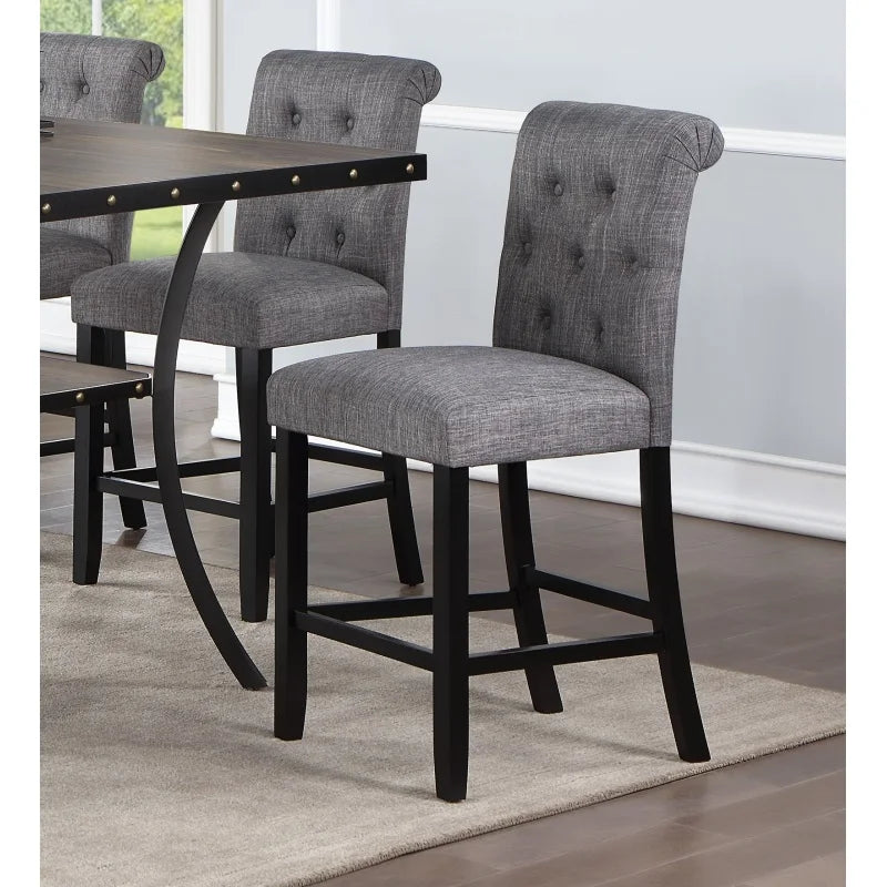 Dining Room Dining Table 6x High Chairs Charcoal Fabric  Chair Storage Shelve 7pc Counter Height Dining Set
