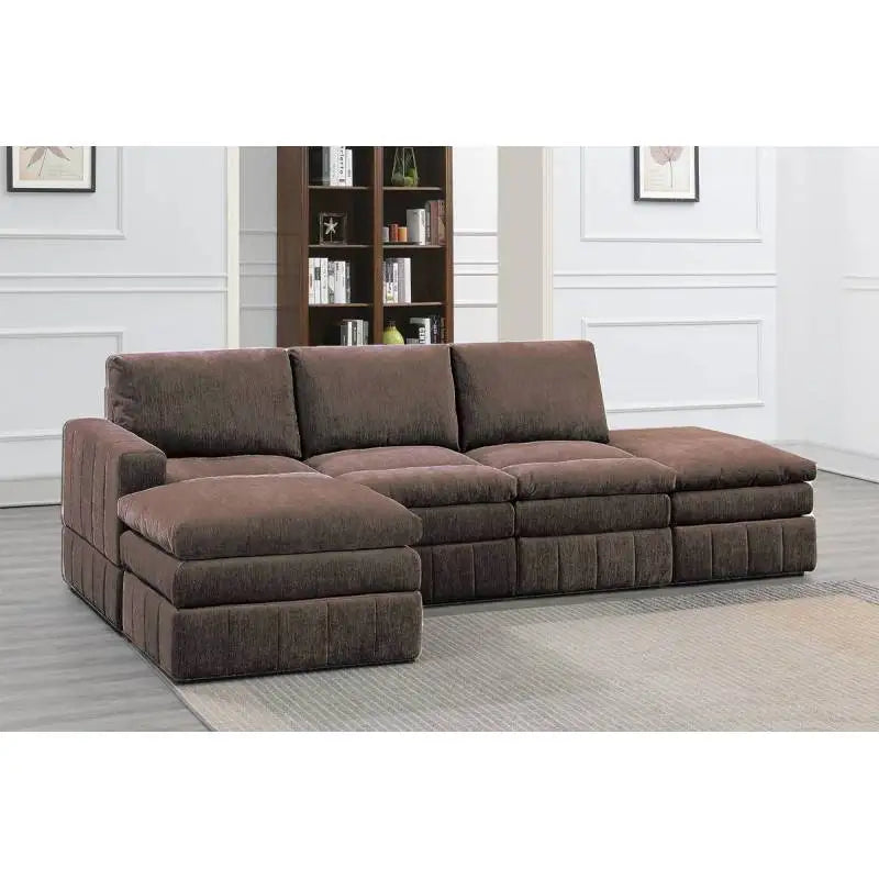 Contemporary 5pc Set Modular L-Sectional Set sofa , Fabric Plush