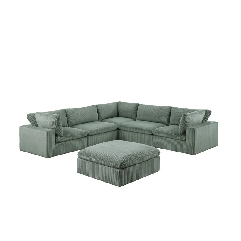 6pc Modular Sectional Set Corduroy Upholstery Couch 3x Corner wedge, 2x Armless Chairs 1x Ottoman Living Room Furniture