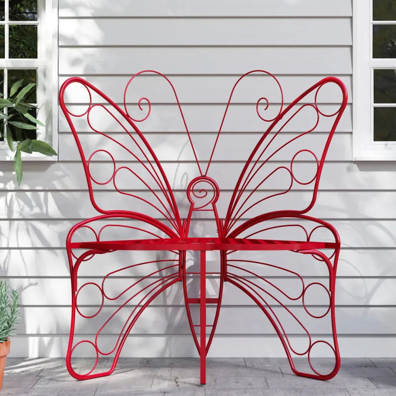 Modern Butterfly Cast Metal Garden Bench, Outdoor Bench Patio Seat, Park Bench Outdoor Seating for Garden, Yard, Park, Entrywa