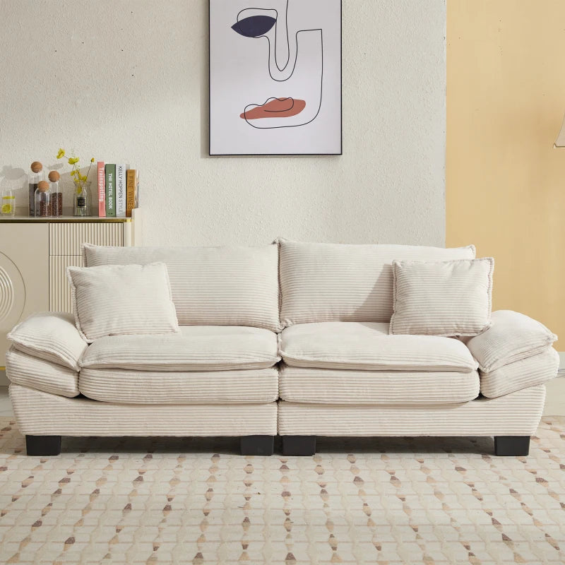 beige Corduroy Sofa Sleeper Couch Loveseat  with Pillows Comfy Upholstered Deep Seat Sofa