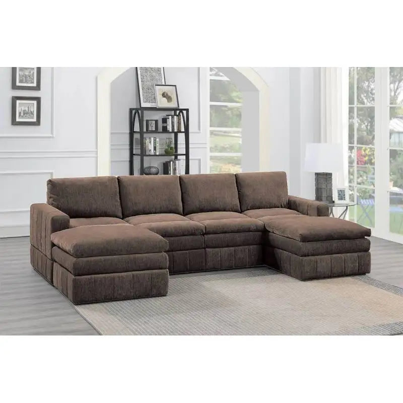 Contemporary 6pc Set Modular Sectional Set 2x One Arm Chair / Wedge  Fabric Plush Living Room Furniture