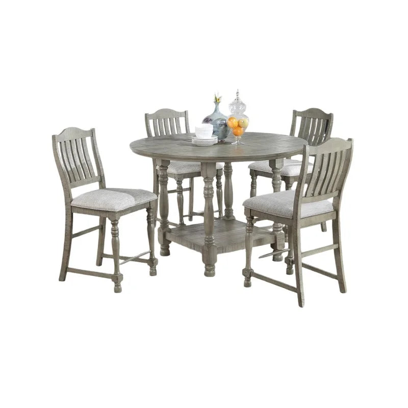 Dining Table 4x High Chairs 5pcs Counter Height Dining Set,Light Grey Finish Plush Upholstered Fabric Seat