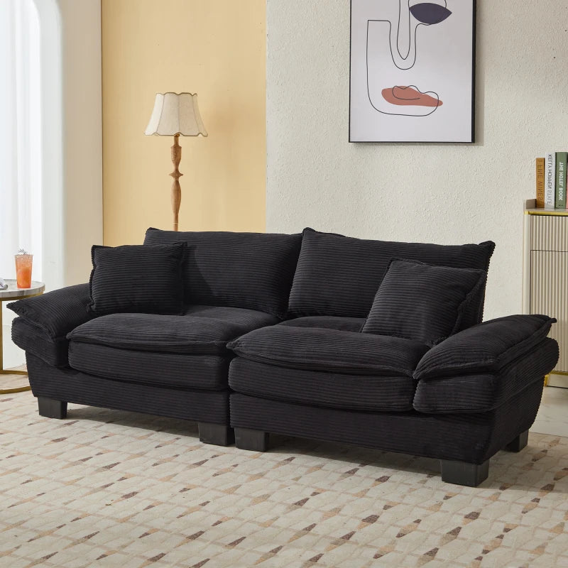 black Corduroy Sofa Sleeper Couch Loveseat  with Pillows Comfy Upholstered Deep Seat Sofa
