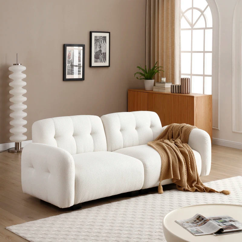 81.48 Modern Sofa Couch,3-Seater Teddy Sofa Sectional with wooden Legs for 3-4 Persons, Upholstered Deep Seat Love,Beige