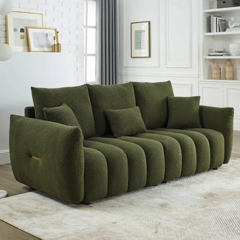 82" Premium Teddy fabric Sofa with 3 Back Pillows and 3 back Cushions Solid Wood Frame 3-Seater Sofa,