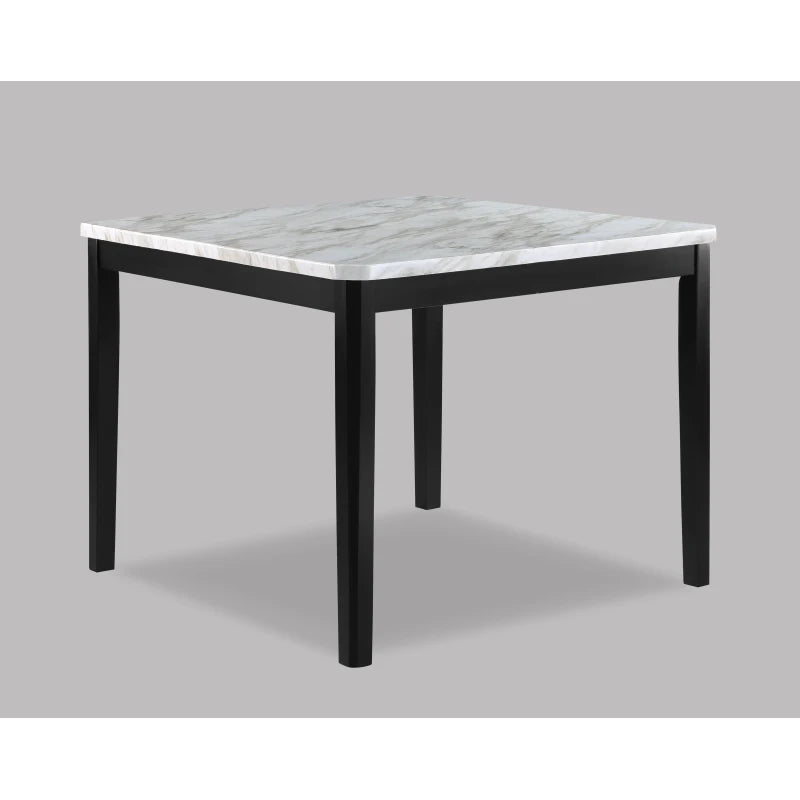 5-Piece Square Faux Marble Table Tope Black Finish Upholstered Chairs Channel Tufting Wooden Solid Wood Kitchen Furniture