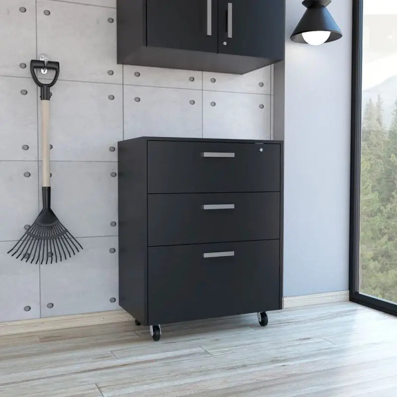 3-Drawer Rectangle Chest with Caster Black Wengue