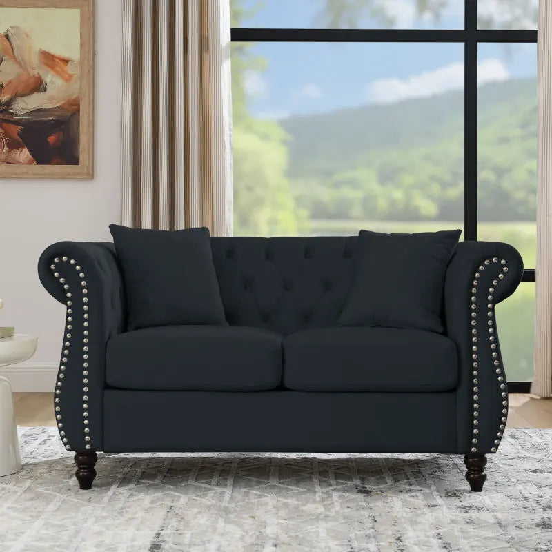 80" Sofa 3 Seater foam black Sofa Tufted Couch with Rolled Arms and Nailhead for Living Room, Bedroom, Office, Apartment
