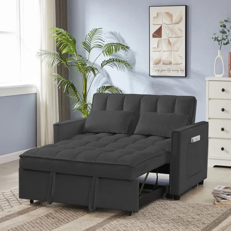 NEW Black Velvet Loveseat Sofa Bed (7cm legs)