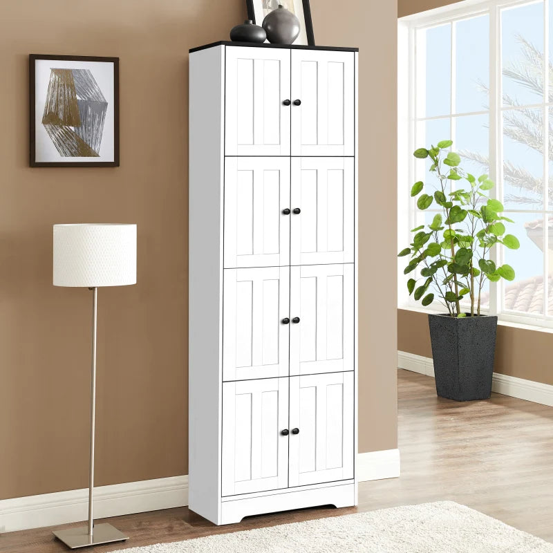 Storage Cabinet with 8 Doors and 4 Shelves, Wall Storage Cabinet for Living Room, Kitchen, Office, Bedroom, White