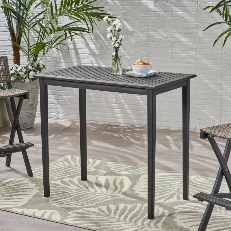 Outdoor Minimalist Acacia Wood Rectangle Bar Table( Dark Gray )