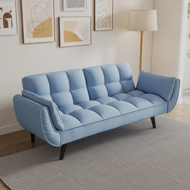 57 inch Antique navy blue sofa Soft two armrests throw pillow pillow comfortable fit apartment bedroom small space