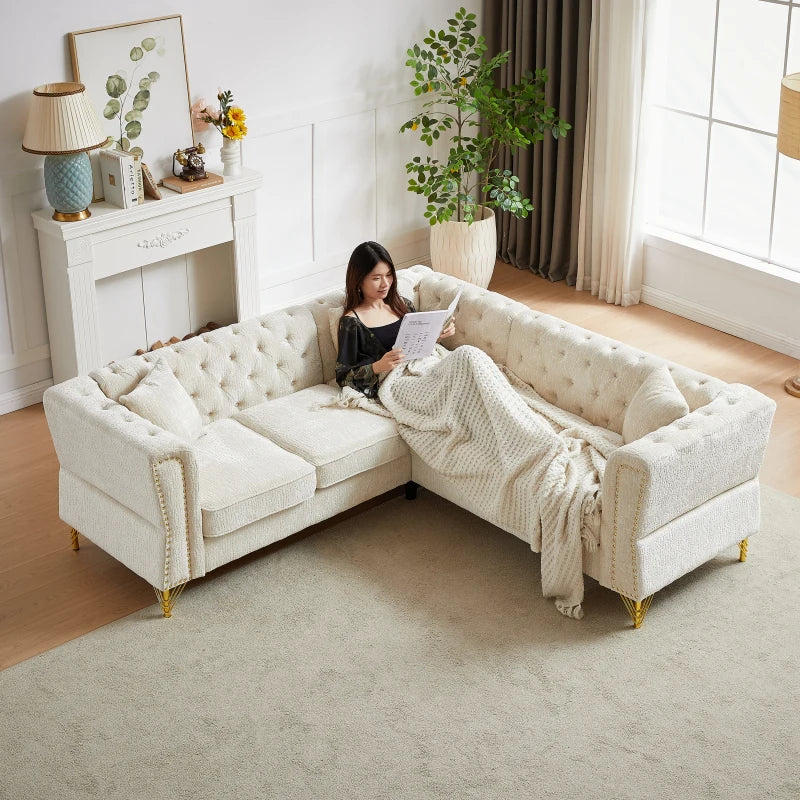 81.5-Inch Chenille Corner Sofa , L-Shaped Sectional Couch, 5-Seater Corner Sofas with 3 Cushions for Living Room, Bedroom
