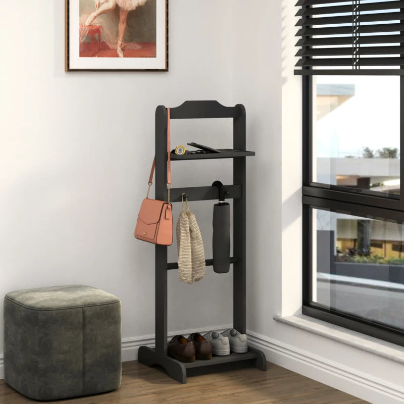 Portable Garment Rack,Clothes Valet Stand with Storage Organizer,Black Finish
