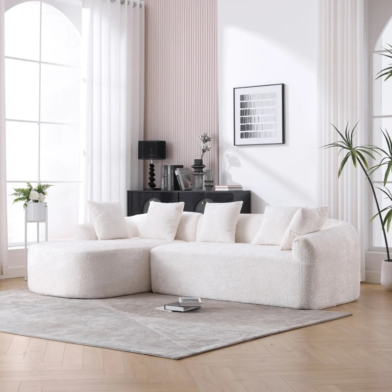 Beige Boucle Sofa 3 Seater for Living Room Oversized Comfy Sofa L-Shape Sofa Couch with Chaise Home,Office Left Hand Facing