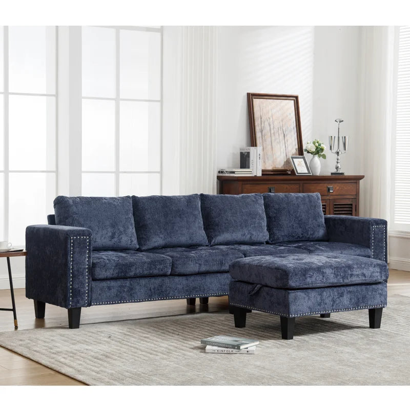 5Seat Modular Sofa,with Storage Ottoman, Convertible Sectional Sofa, L Shaped Couch ,Riveted sofa,Chenille, Blue