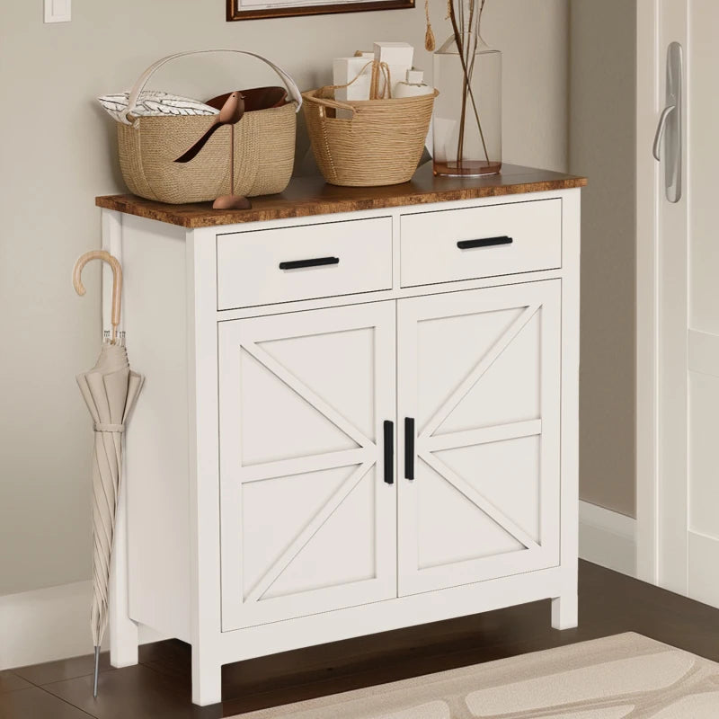 Kitchen Storage Cabinet, Modern Farmhouse Buffet Cabinet with Storage, Coffee Bar with 2 Drawers and 2 Doors(White)