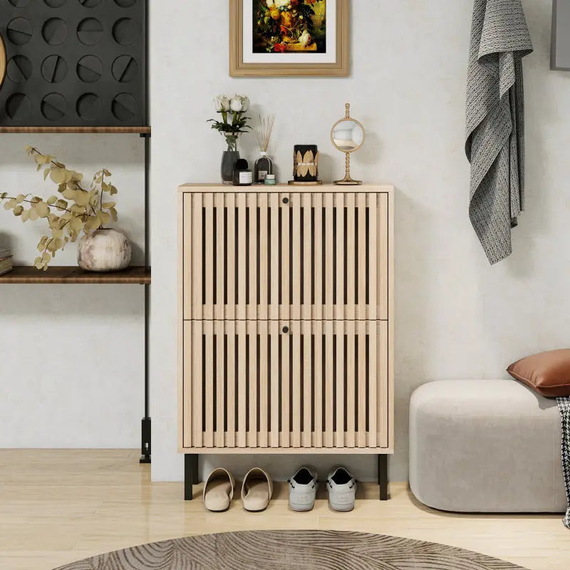 2 Door Shoe Rack, Freestanding Modern Shoe Storage Cabinet, for Entryway