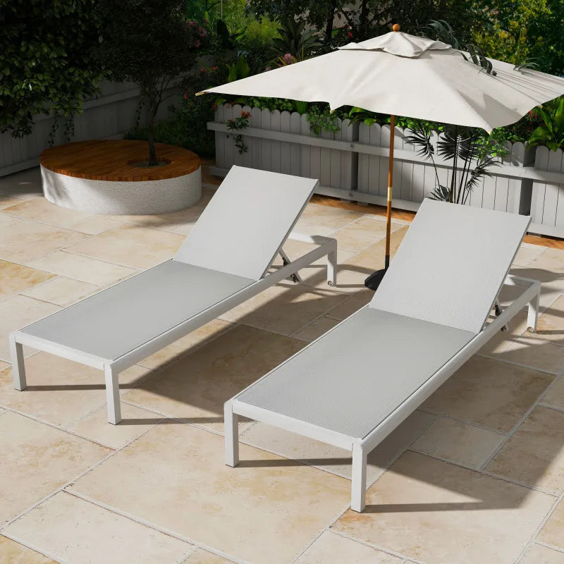 Outdoor Chaise Lounge Chair Set of 2, Aluminum Adjustable Outside Chair for Pool Patio Beach Yard, All Weather Use UV Resistant