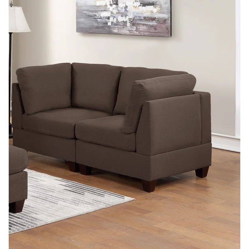 Modular Sofa Set 6pc Set Living Room Furniture , Loveseat Couch Black Coffee Linen Like Fabric