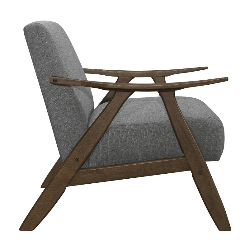 Gray Fabric Upholstered 1pc Accent Chair Walnut Finish Wood Cushion Back and Seat Furniture