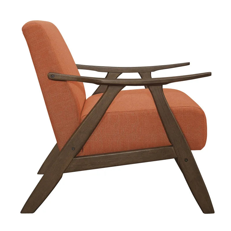 Orange Color  Fabric Upholstered 1pc Accent Chair Walnut Finish Wood Cushion Back and Seat Furniture