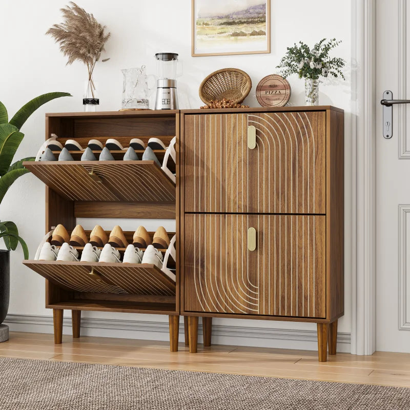Shoe Storage Cabinet with 2 Flip Drawers,Free standing Shoe Cabinet with Metal Handles for Entryway Cabinet with line groove