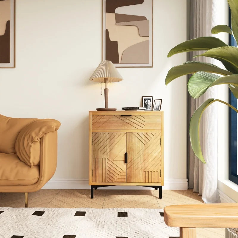 Hand-Carved 1 Drawer and 2-Doors Accent Cabinet - Traditional Craftsmanship and Functionality Combined