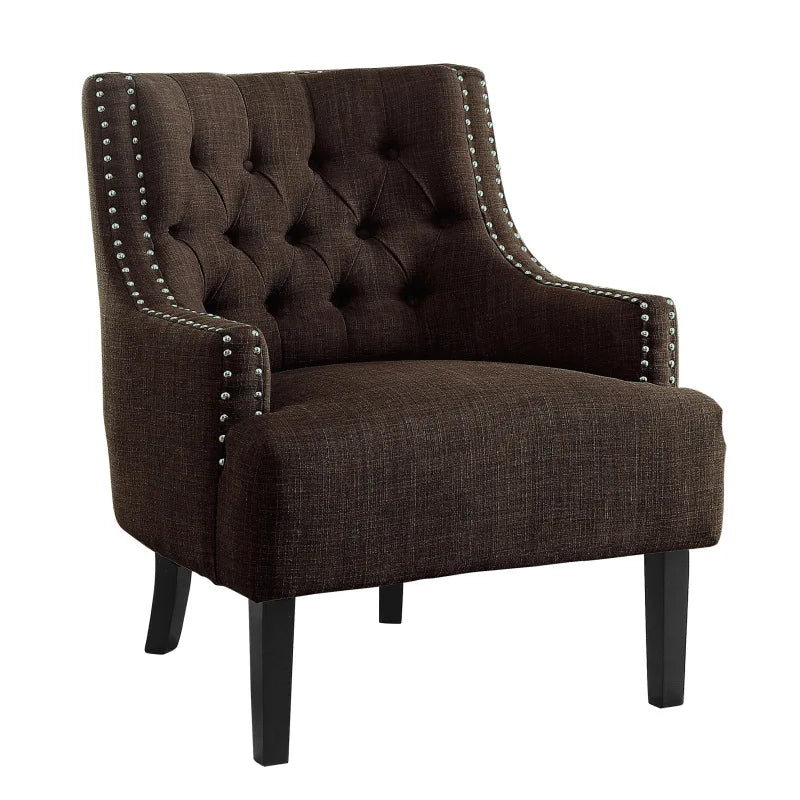 Modern Traditional Accent Chair Button Tufted Chocolate-hued Textured Fabric Upholstery Solid Wood 1pc