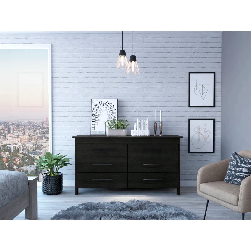 6-Drawer Rectangle Dresser Black