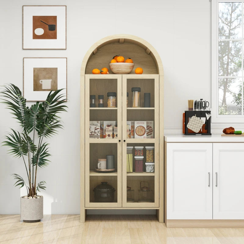 Arched Kitchen Pantry, Modern Farmhouse Wood Kitchen Storage Cabinets ,Arched Storage Display Cabinet with Adjustable Shelves