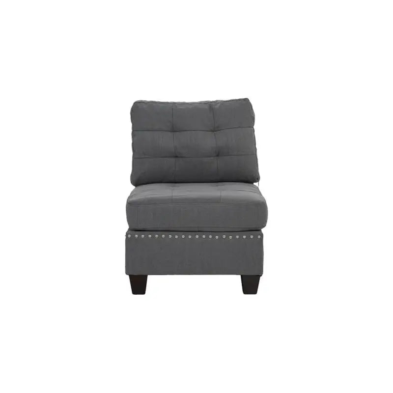 Tufted Armless Chair Grey Linen Like Fabric 1pc Armless Chair Cushion Nail heads Wooden Legs