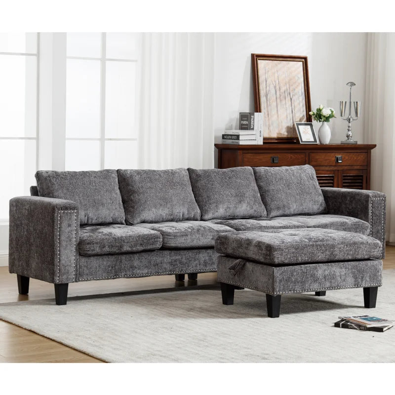 5Seat Modular Sofa,with Storage Ottoman, Convertible Sectional Sofa, L Shaped Couch ,Riveted sofa,Chenille, Gray