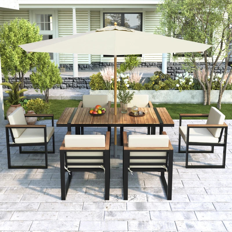 Beige 7 Pieces Outdoor Dining Set Patio Dining Table and Chair Set with and Removable Cushions for Patio, Backyard, Garden