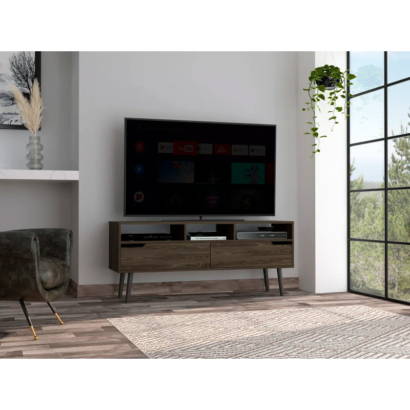 2-Drawer 3-Shelf TV Stand Dark Walnut