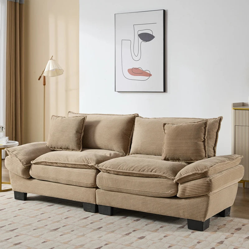 khaki Corduroy Sofa Sleeper Couch Loveseat  with Pillows Comfy Upholstered Deep Seat Sofa