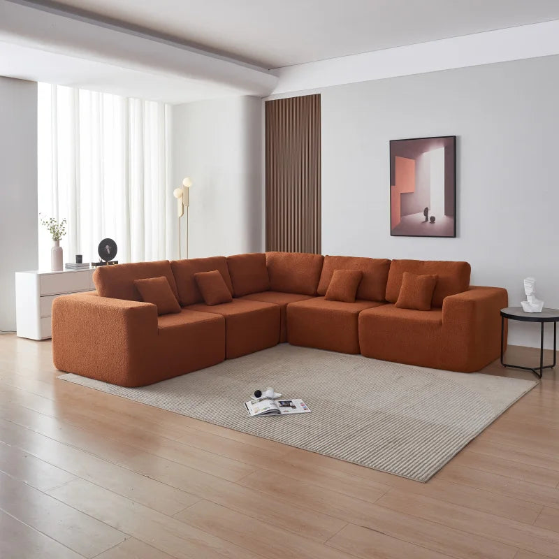 Luxury Modern U-Shaped Sectional Sofa Couch, Large Modular Sherpa Fabric Couch for Living Room, High-Density Foam, Comfortable