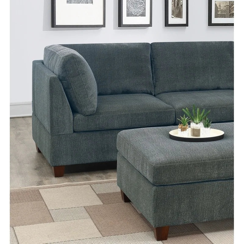 Grey Chenille Modular Sectional 6pc Set Corner L-Sectional Modern Couch