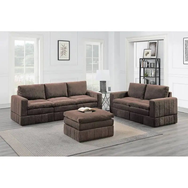 Contemporary 6pc Set Modular Sectional Set 4x One Arm Chair / Wedge 1Mink Morgan Fabric Plush Living Room Furniture