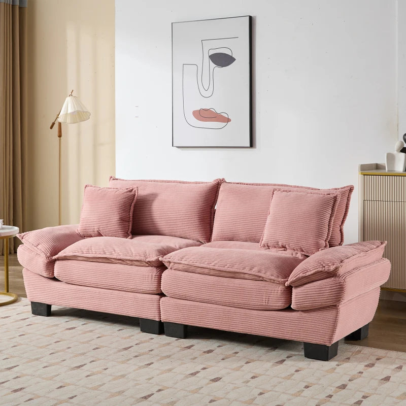 pink Corduroy Sofa Sleeper Couch Loveseat  with Pillows Comfy Upholstered Deep Seat Sofa