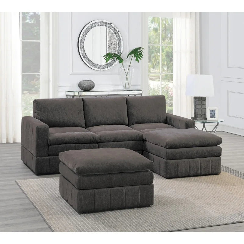 Contemporary 5pc Set Modular Corner Sectional , Fabric Plush Living Room Furnitureb