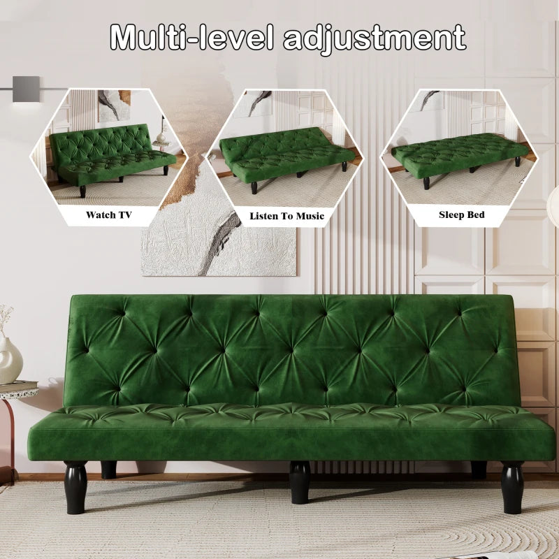 66" Green Velvet Sofa Bed, Ideal for Family Living Rooms, Apartments and Bedrooms