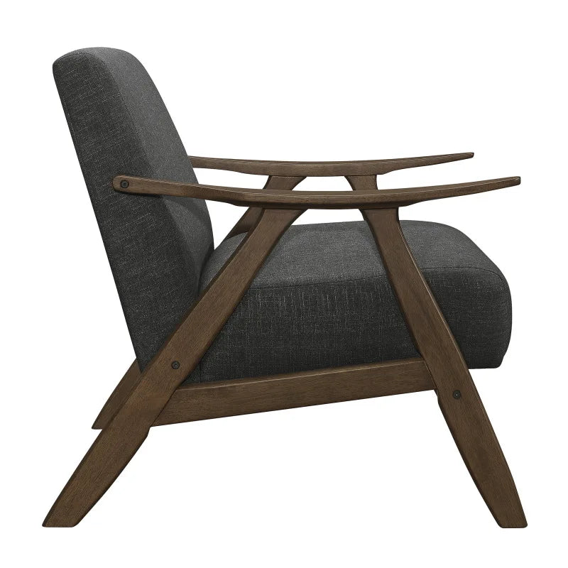 Dark Gray Fabric Upholstered 1pc Accent Chair Cushion Back and Seat Walnut Finish Solid Rubber Wood Furniture